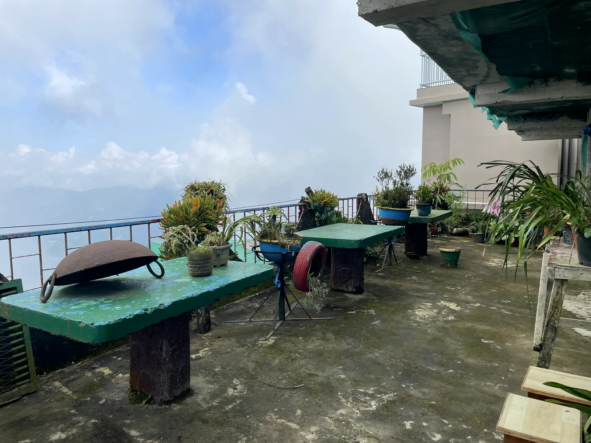 The rooftop terrace at Hotel Tranquility under the Darjeeling sky